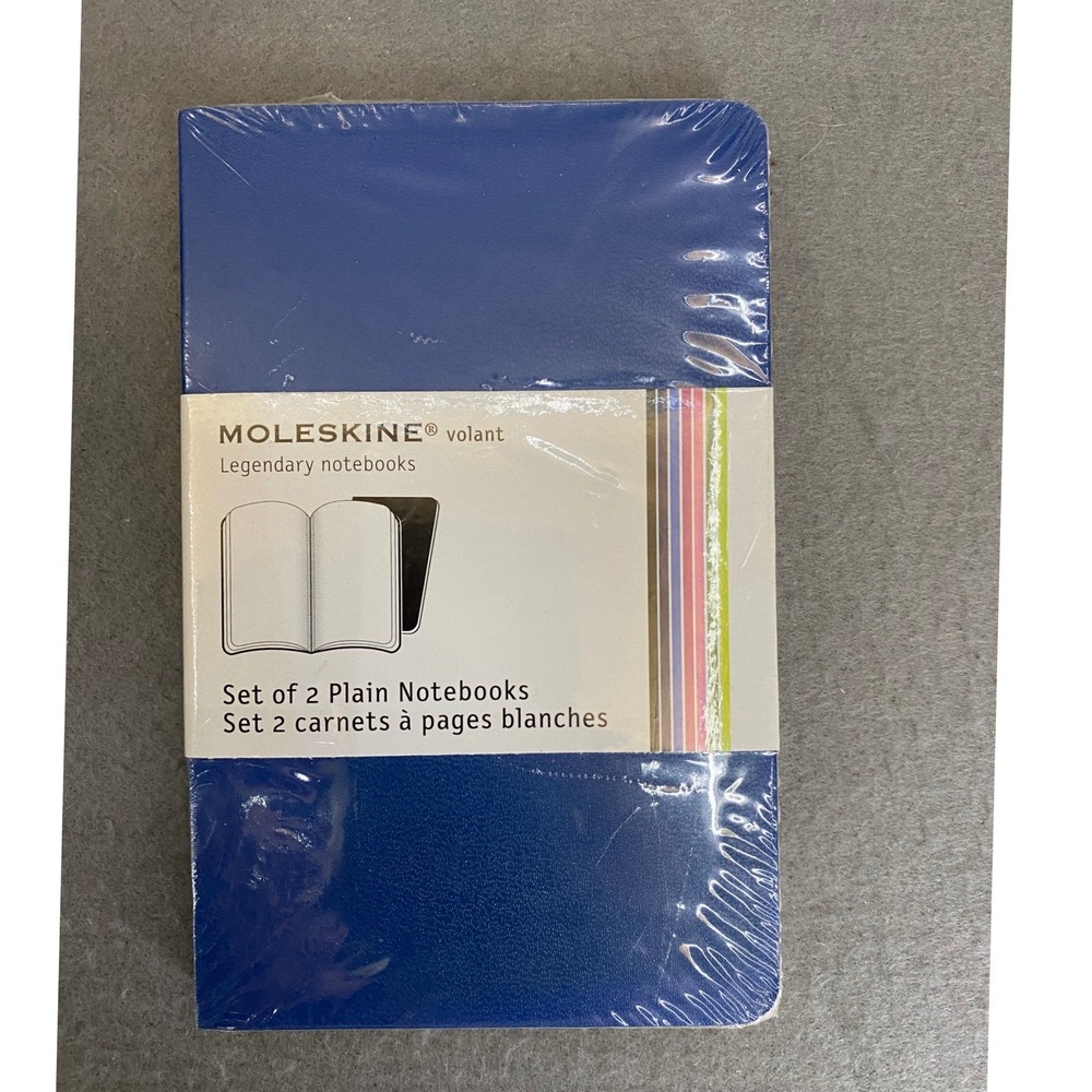 Moleskine Volant Set of 2 Plain Notebooks Blue Soft Cover 3.5x5.5 Pocket Size